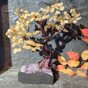 Citrine Tree with Dark Trunk on Amethyst Cluster