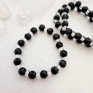 Faceted Silver Sheen Obsidian & Glass Bead Bracelet