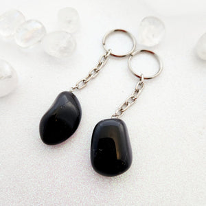 Black Obsidian Tumbled Keyring