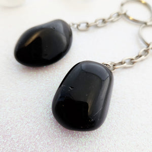 Black Obsidian Tumbled Keyring