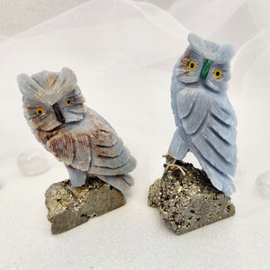 Angelite Owl on Pyrite