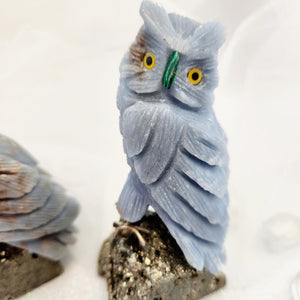 Angelite Owl on Pyrite