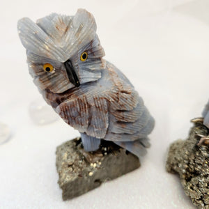 Angelite Owl on Pyrite