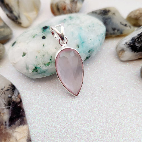 Rose Quartz Faceted Tear Drop Pendant (sterling silver)