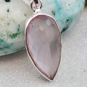 Rose Quartz Faceted Tear Drop Pendant