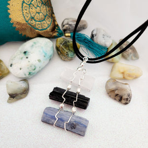 Selenite Black Tourmaline & Kyanite Stack Pendant