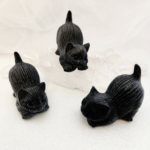 Obsidian Cat Carving (assorted. approx 5x5.5x3.4cm)