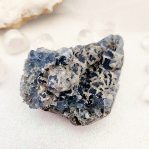 Sugar Calcite Coated Cubic Blue Fluorite Cluster