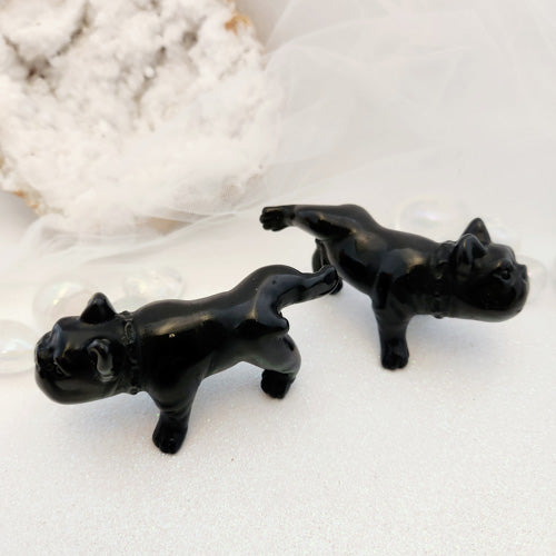 Black Obsidian Dog with Cocked Leg (assorted. approx 9x4.1-4.3cm)