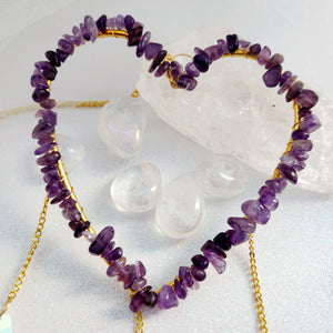 Amethyst Chips on Heart with Hanging Prisms