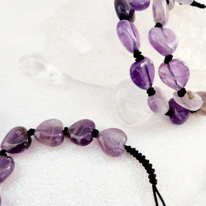 Amethyst Heart Bead Braided Bracelet