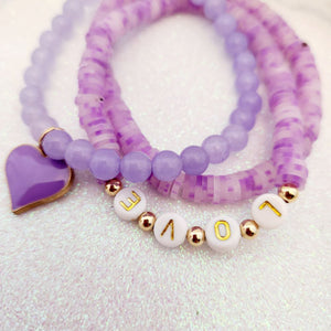 Purple Dyed Jade & Acrylic Love Charm Bracelets