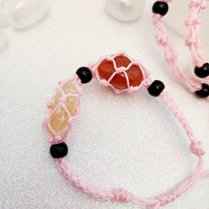 Pink Braided Cord Crystal Holder Bracelet