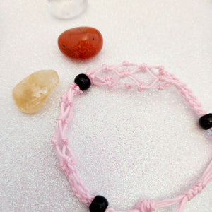 Pink Braided Cord Crystal Holder Bracelet