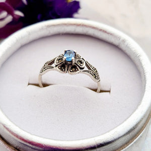 Blue Topaz & Marcasite Ring