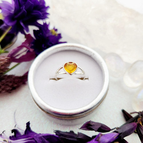 Baltic Amber Heart Ring (sterling silver)