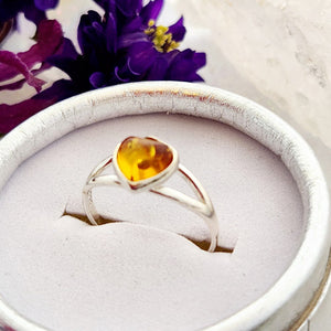 Baltic Amber Heart Ring (sterling silver)