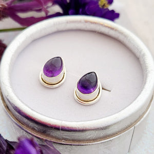 Amethyst Tear Drop Stud Earrings