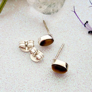 Gold Tiger's Eye Oval Stud Earrings