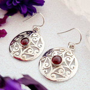 Garnet Earrings in Celtic Design Setting