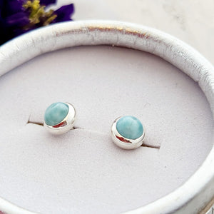 Larimar Round Stud Earrings