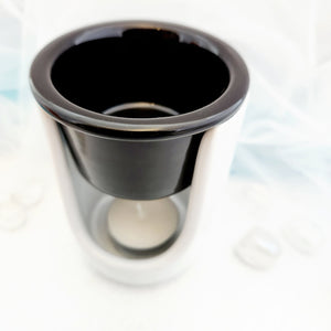 White Tall Oil Burner with Black Dish