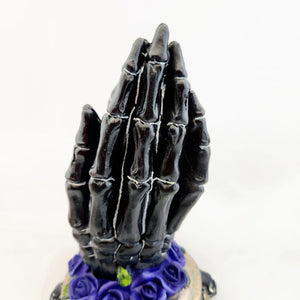 Praying Skeleton Hand with Flowers