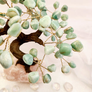 Green Aventurine Tree on Rose Quartz Base