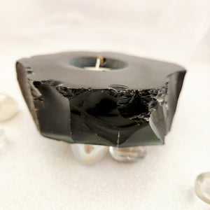 Black Obsidian Partial Polished Candle Holder