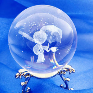 Child & Umbrella Glass Ball w. Stand