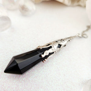 Antique Silver Look Black Onyx Pendulum