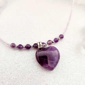 Amethyst Heart & Seed Bead Necklace