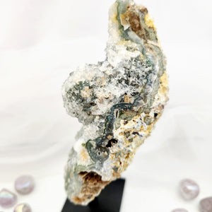 Prasiolite aka Green Amethyst Cluster on Stand