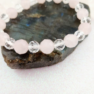 Rose Quartz & Glass Faceted Bracelet