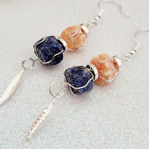 Orchid Calcite & Sodalite w. Feather Charm Earrings