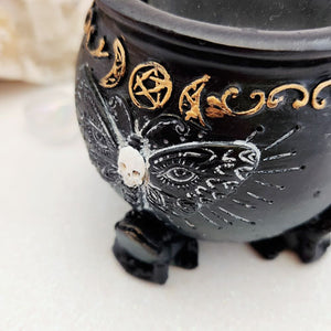 Cauldron Triple Moon Moth Skull Tealight Holder