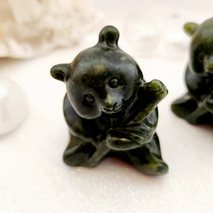 Nephrite Jade Panda Bear w. Bamboo Stalk