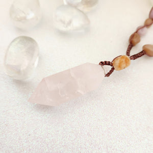 Rose Quartz & Sunstone Wrapped Pendant