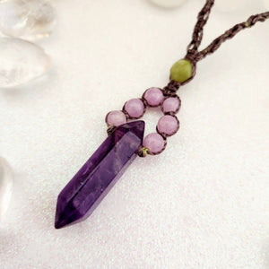 Amethyst & Serpentine Wrapped Pendant