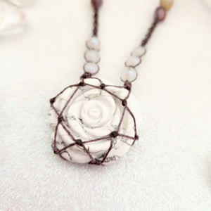 Howlite Rose Wrapped Pendant with Aqua Quartz