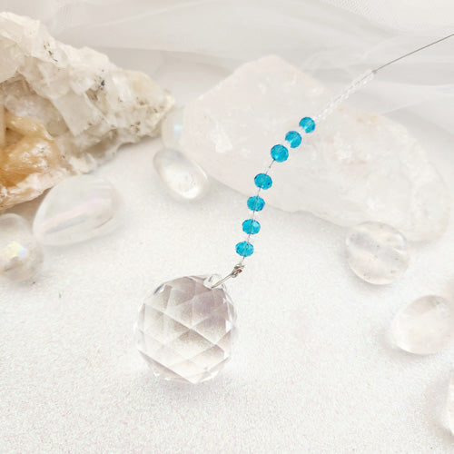 Blue and Glass Bead Hanging Prism