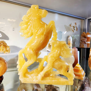 Orange Calcite Horse & Foal (approx.  26x18x5.5cm)