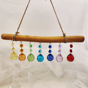 Hanging Branch of Colourful Prisms (approx. 34cm wide)