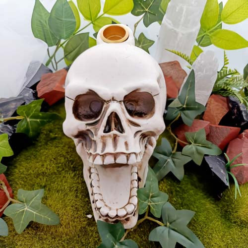Skull w. Open Mouth Backflow Incense Burner (approx. 11.3x9.2cm)