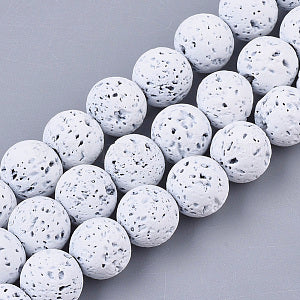 White (painted) Lava Bead Strand (approx. 44 x 8-9mm round beads)