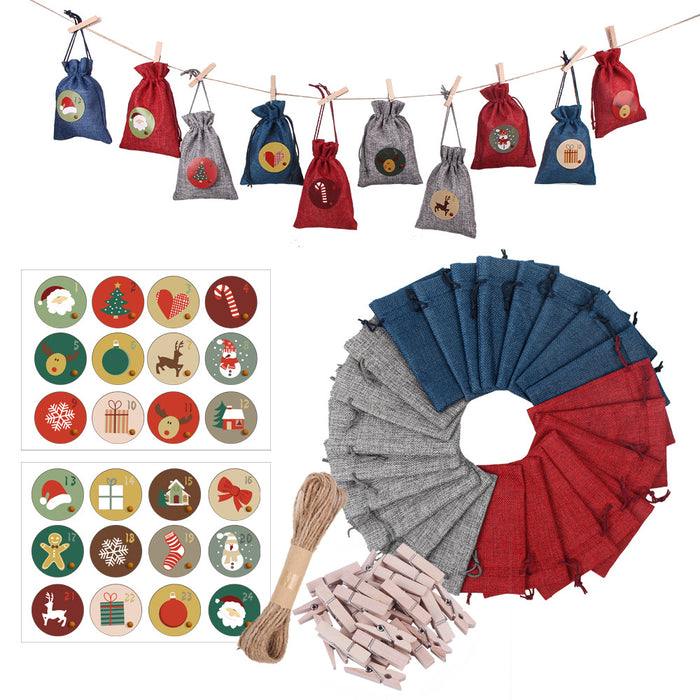 DIY 24 Days to Christmas Advent Burlap Pouch Calendar (each pouch approx. 14x10cm)
