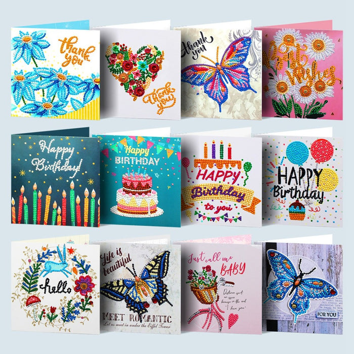 DIY Diamond Art Birthday Cards (pack of 12 assorted card designs to bejewel)