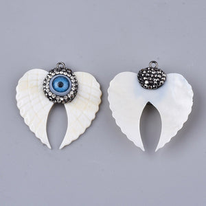Blue Eye in Shell Angel Wings Pendant