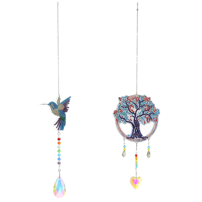 DIY Diamond Hummingbird & Tree of Life Hanging Prism Kits x 2 (ready to assemble & bejewel)