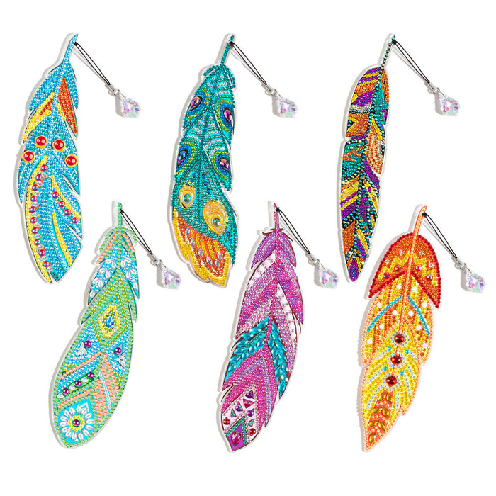 DIY Diamond Art Feather Bookmark Set (6 feathers ready to bejewel